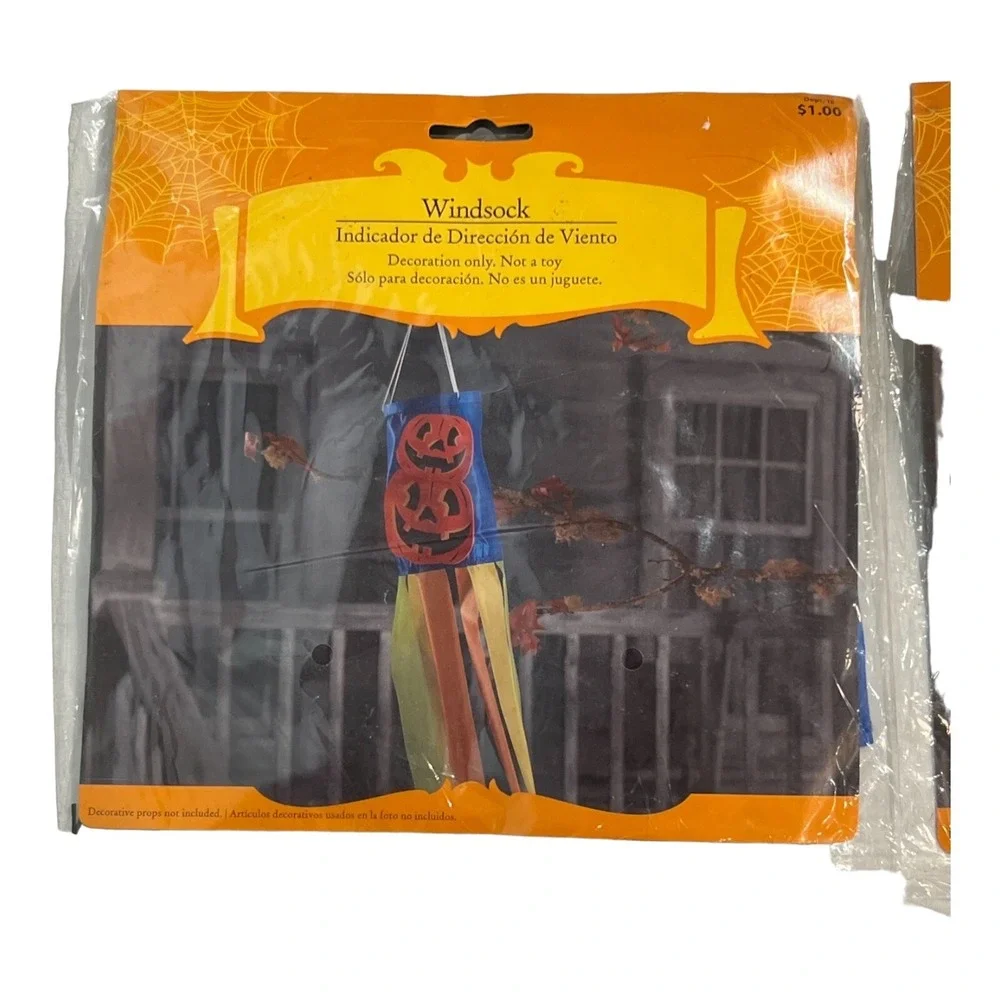 Vintage Jeanmarie Halloween Door Decoration 6' x2.5' Witch + 2 Wind Socks 1995